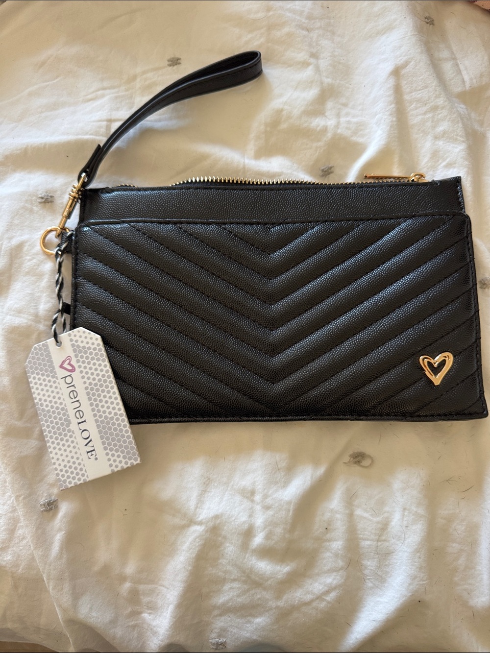 PreneLove Black Quilted Wristlet Clutch with Heart Accent